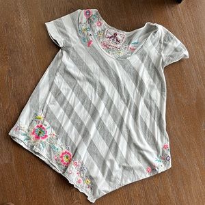 Johnny Was grey striped embroidered top S